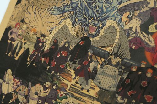 火影忍者全家福动漫复古牛皮纸海报装饰画酒吧宿舍墙壁现代装饰画