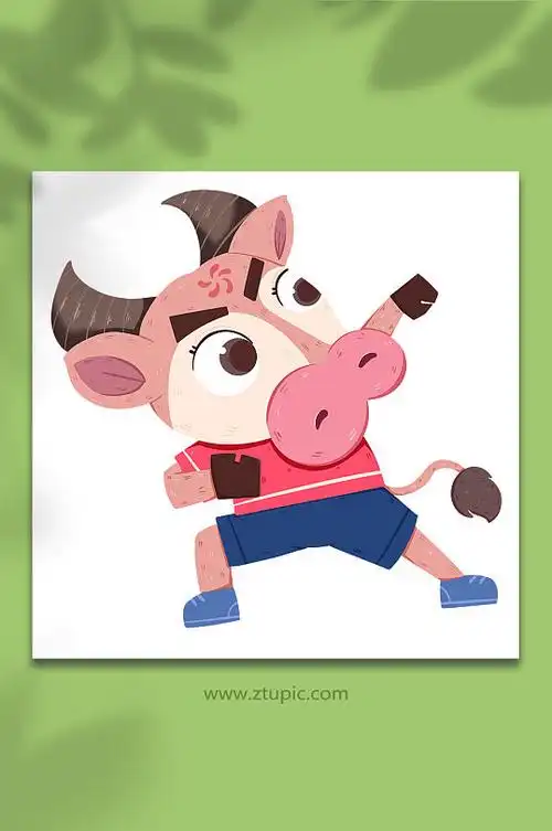 健壮牛拟人十二生肖动物元素插画