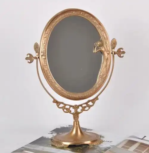 美式欧式黄铜梳妆镜子法式复古古典轻奢奢华随身化妆镜