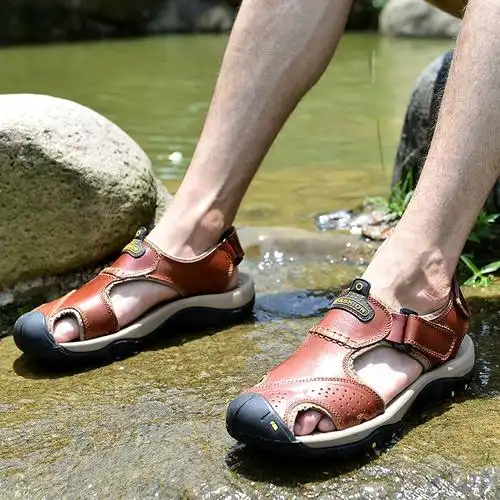 男包头2017新款夏季透气户外运动休闲鞋凉鞋新款沙滩鞋真皮男士子