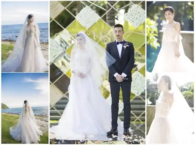 杨子姗身穿verawang17秋冬新款仙裙举办海岛婚礼