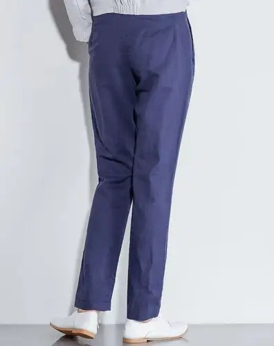 藏蓝色棉麻混纺休闲舒适裤子