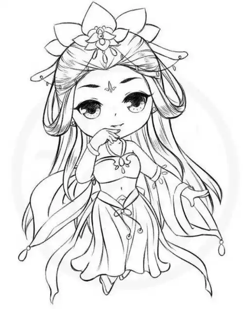 黑白线稿素材:q版古风人物线稿