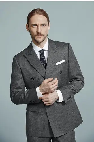 中年男西装套装男士双排扣纯羊毛西服男深灰色商务装修身新郎结婚礼服