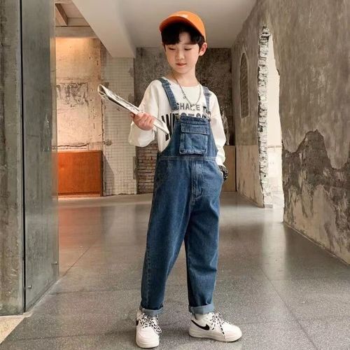 紫策微胖男生春夏穿的做旧复古背带裤男童男童裤子春秋款中大童男孩牛