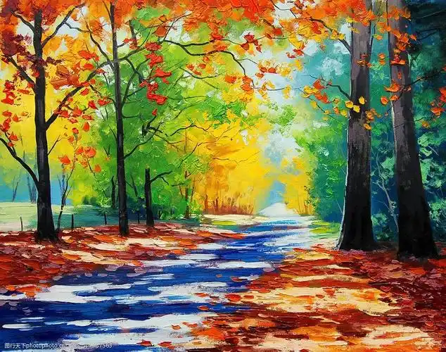 关键词:油画秋色 风景油画 秋色 枫树 落叶 小道 树林 秋景 装饰画
