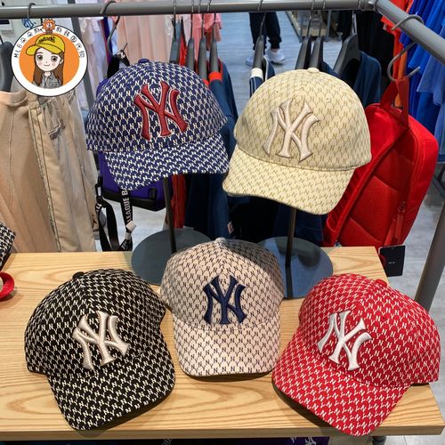 mlb新款洋基队棒球帽米色蓝色印花ny大标鸭舌帽男女—帽子