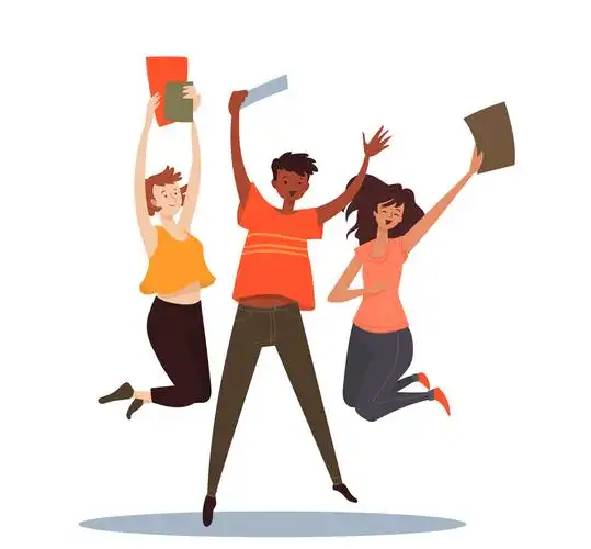 3个跳跃欢呼的学生矢量素材
