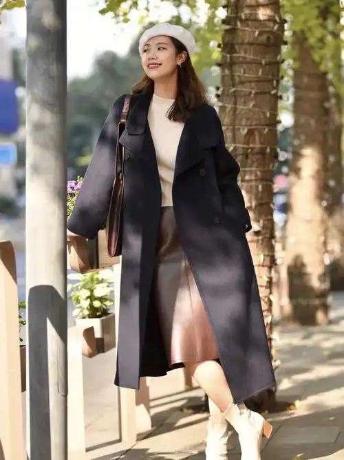 新品大衣穿搭推荐风衣式air coat大衣藏青色静谧沉稳 低调而大气立领