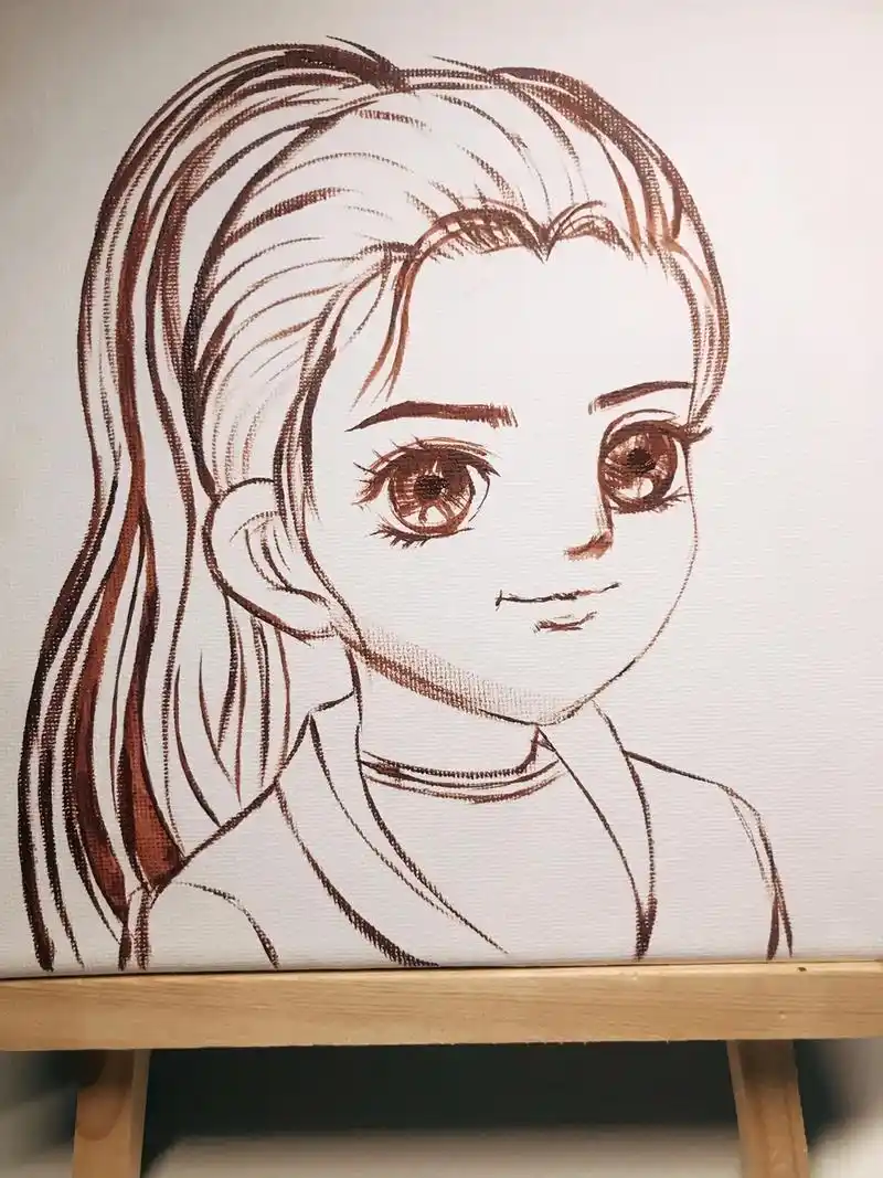 手绘 #人物肖像 #丙烯画 #漫画女孩 私人订制头像桌台～ - 抖音