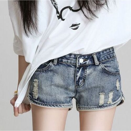 待婉低腰女士超短牛仔裤夏天热裤女式牛仔短裤女磨破洞夏季薄款宽松短