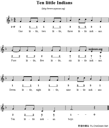 ten little indians(线简谱混排版,英文儿歌)