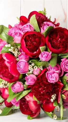 花束,鲜花,粉红玫瑰,红牡丹 4k