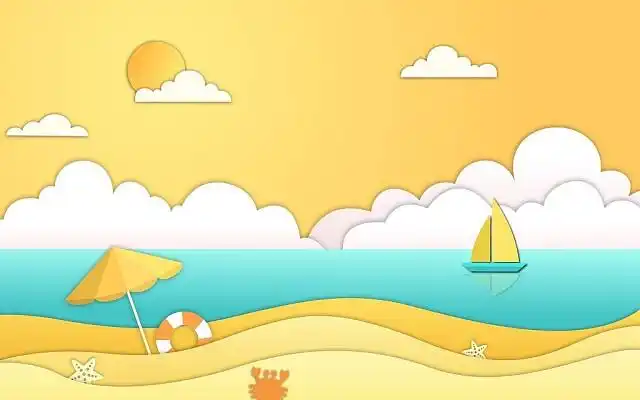 卡通剪纸风夏天海边沙滩元素原创插画海报夏天夏日夏季彩色海星沙滩