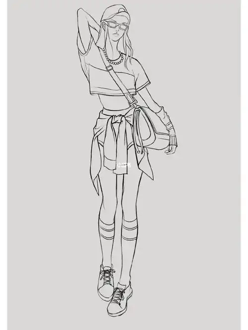 日常插画运动穿搭马甲线女孩