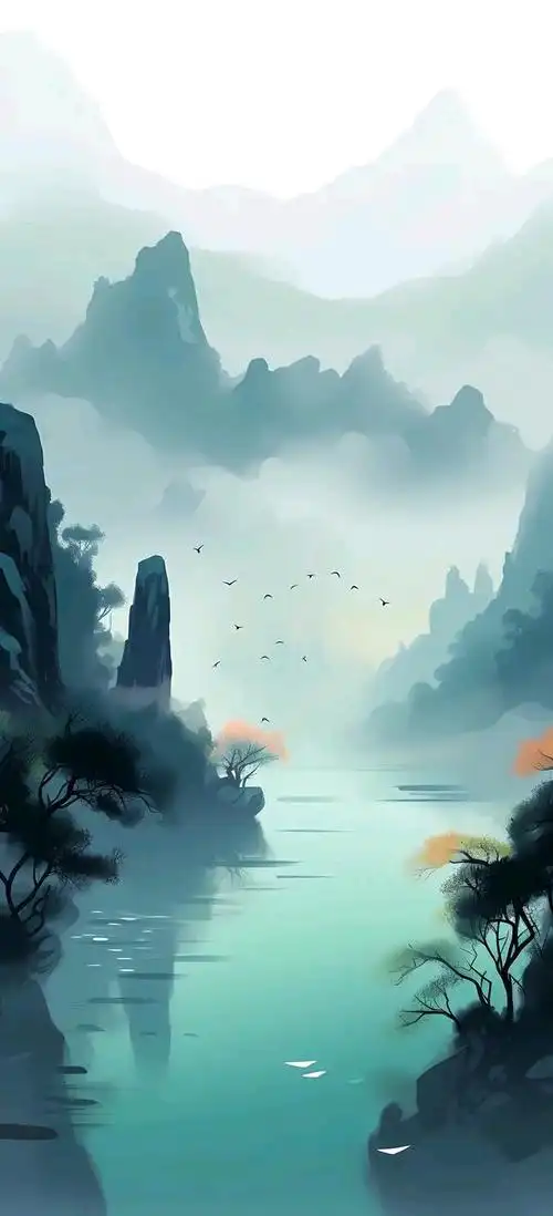 手机壁纸 高清壁纸 国风水墨山水画