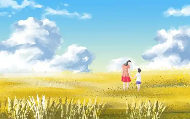 母亲节插画母亲节妈妈和儿子手牵手