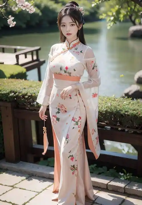 超清美女桃花林汉服旗袍小姐姐_花香_魅力_花瓣