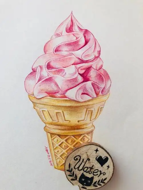 彩铅手绘甜点教程图解,冰激凌彩铅画图解