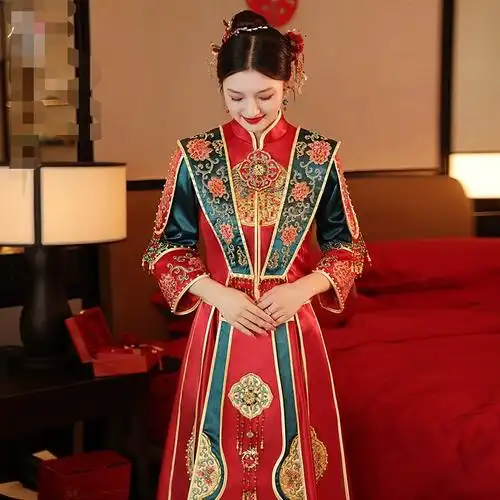 中式婚礼服结婚龙凤褂嫁衣汉服秀禾服重工新娘服敬酒服2021年新款