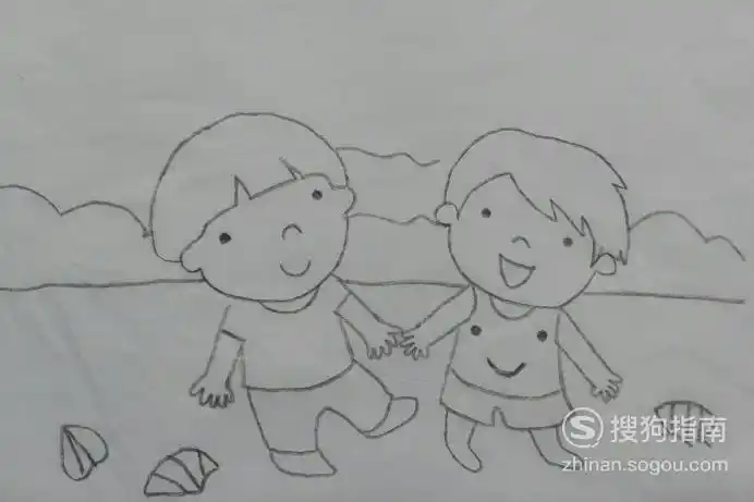 如何画拾贝壳的小男孩的简笔画