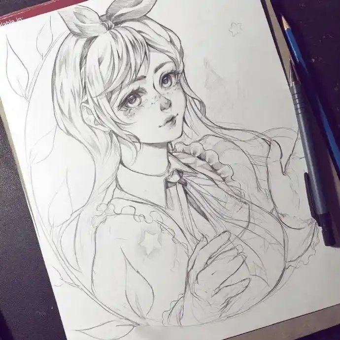 一组美少女铅笔画图片,铅笔画人物素材图片