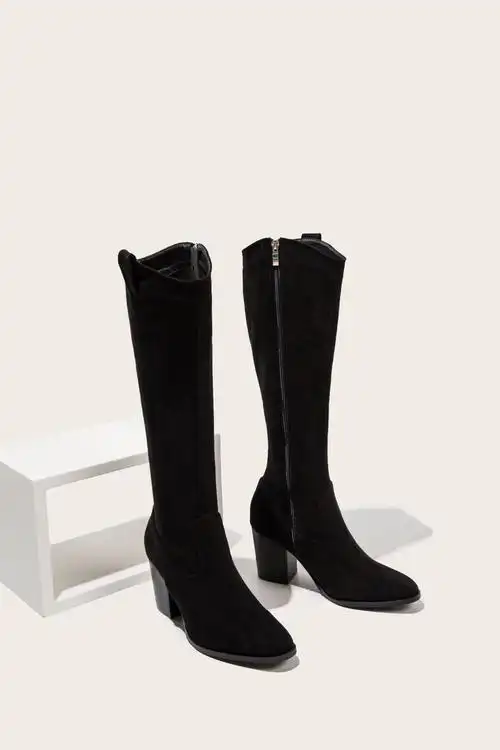 高跟膝盖时尚经典大腿靴女士高跟鞋细高跟女士靴子皮革黑色女士靴子