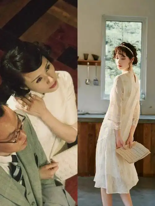 件旗袍不禁让我想起了《大上海》里,袁泉饰演的"北平京剧名旦"叶知秋