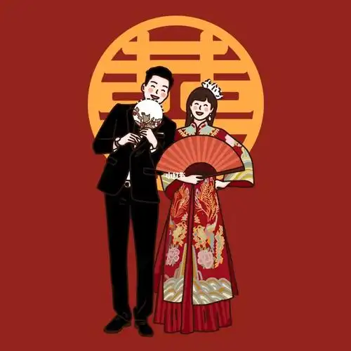 中式婚纱照手绘