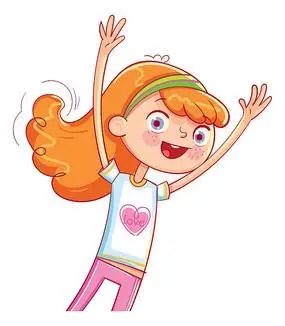 卡通双手高举的女孩