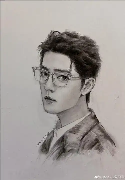 素描下的轮廓和眼神,画风好爱#肖战#@x玖少年团肖战daytoy