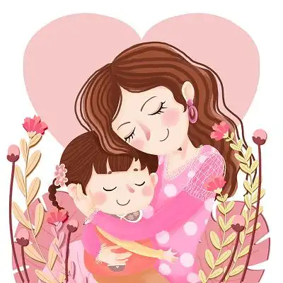 卡通母亲节妈妈孩子玩耍嬉戏原创插画海报彩色手绘卡通母亲孩子妈妈抱