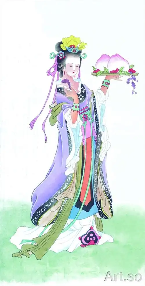 印刷级jxd5132蟠桃仙女国画水墨小品30x5940x79仙子35m2516x4961