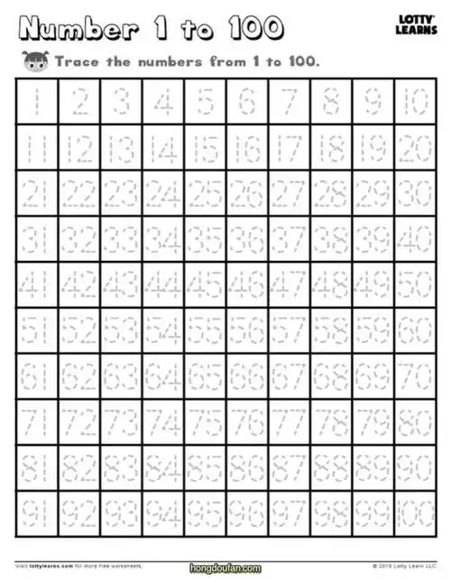 数字描线练习题打印从1数到100