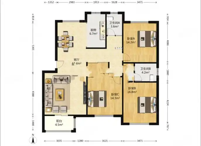 双地铁口三房二厅二卫满五