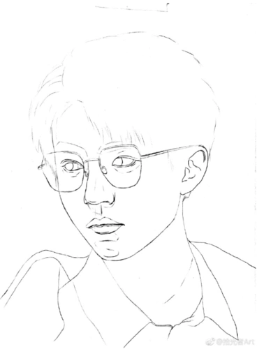 帅气男星王俊凯超写实彩铅手绘作品画