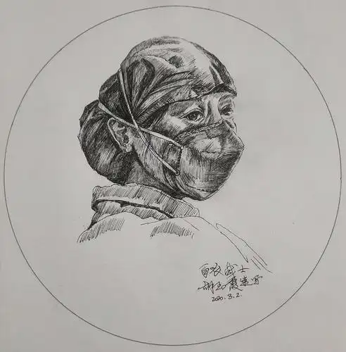 钢笔素描《白衣战士》