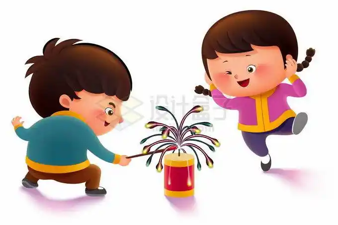 新年春节放鞭炮的卡通男孩女孩8632283矢量图片免抠素材