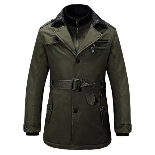 德国加厚冬季军装外套 男士水洗纯棉加绒加厚双层领将军款风衣男