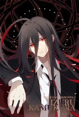 一个动漫男生,黑色带红色的长发,红色的眼眸,穿着西服.如图,求这