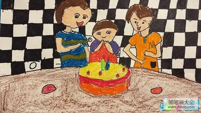 水彩画作品-妈妈陪我过生日_母亲节儿童画-画画图片大全