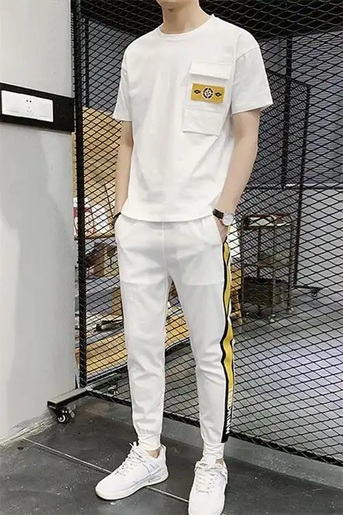 2021男士夏季痞帅套装短袖韩版潮流白色一套搭配帅气成熟休闲运动