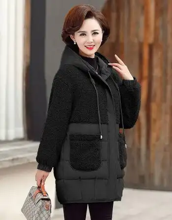 高品质中老年棉服女中长款加厚棉袄新款40岁50妈妈冬装棉衣外套黑色1