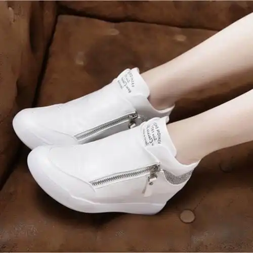 韩版0925h2023年流行鞋子内秋款女士小白鞋侧拉链休闲运动鞋