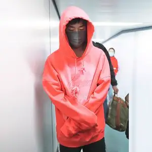易烊千玺同款红色字母抽绳连帽衫卫衣男冬季新款宽松百搭休闲衣服