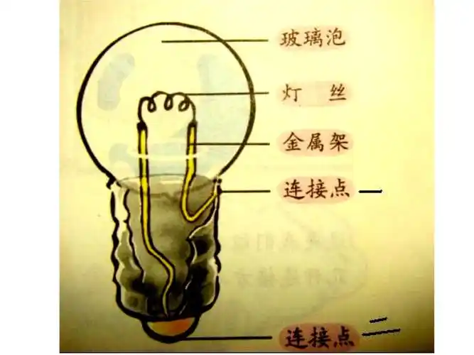 灯泡两个连接点分别连接电池的正负极.