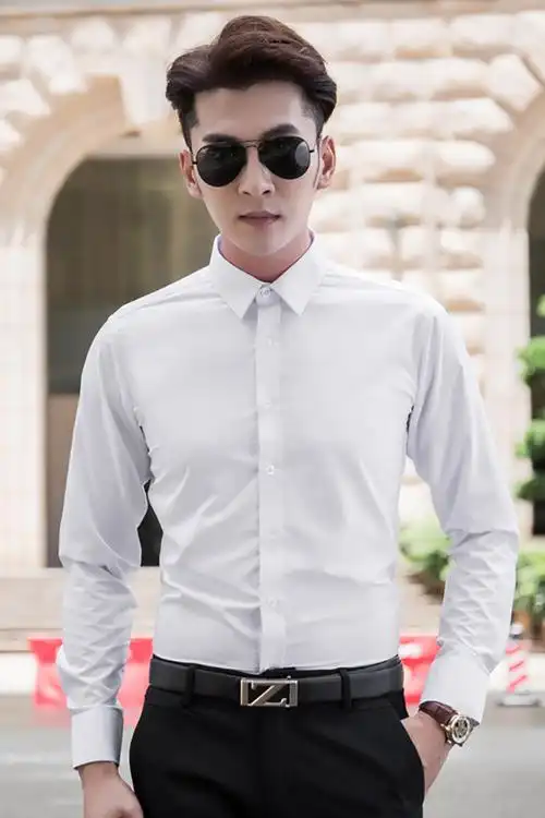 高品质防皱白衬衫男士长袖衬衣修身韩版青年商务纯色寸衫男上班职业工