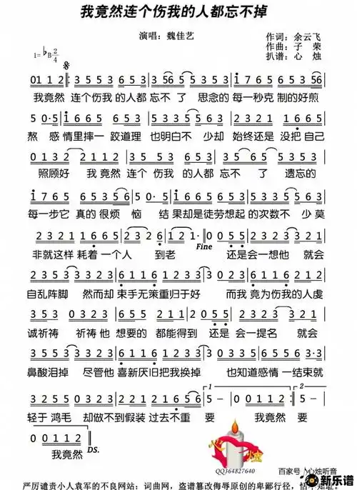 《我竟然连个伤我的人都忘不了》简谱(魏佳艺)-心烛制谱-魏佳艺钢琴谱