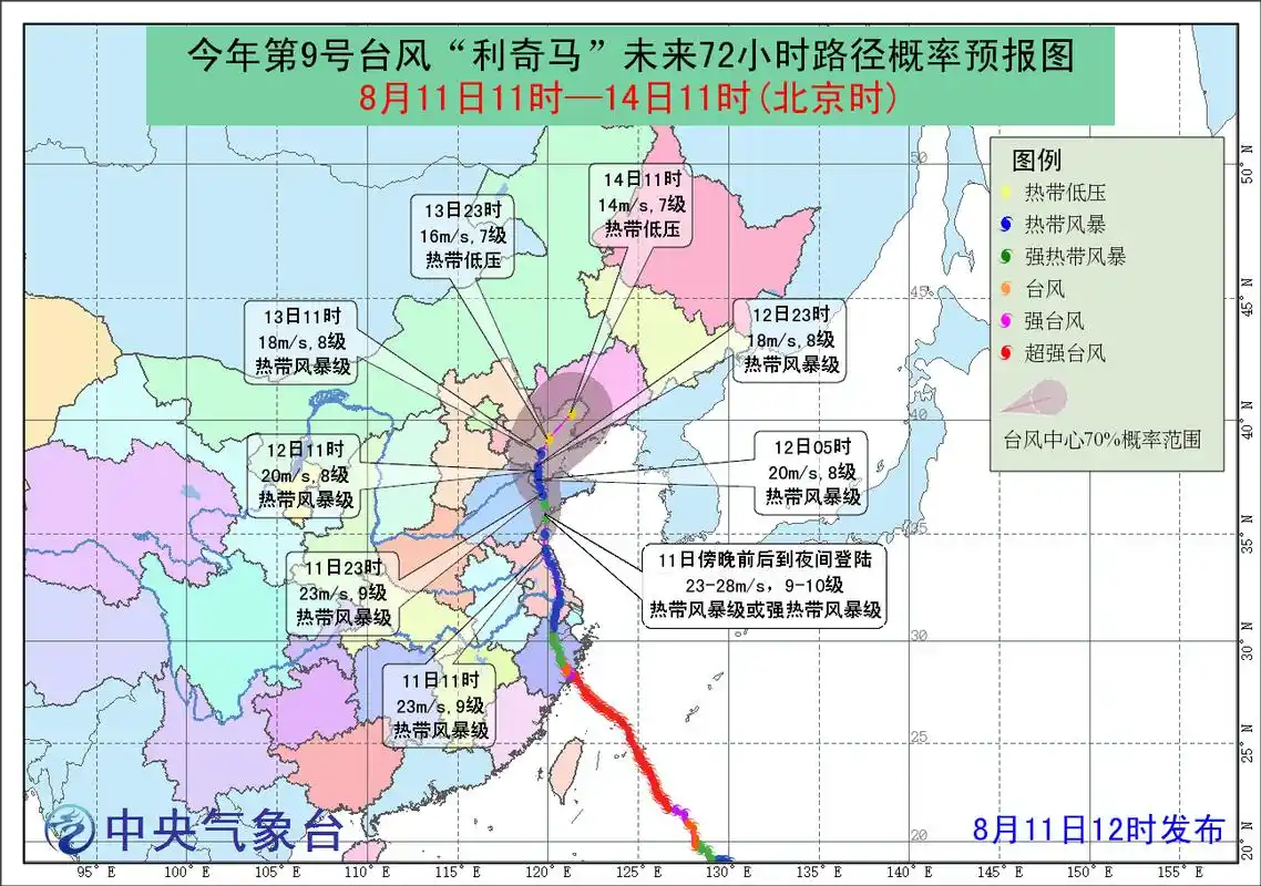 台风"利奇马"移动路径及预报图1