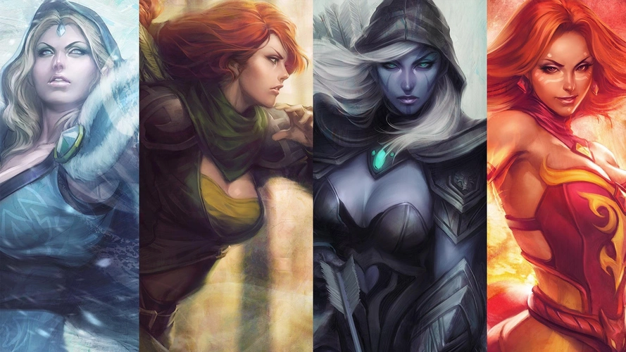 drow ranger,windranger,lina (dota 2),video games,collage,壁纸